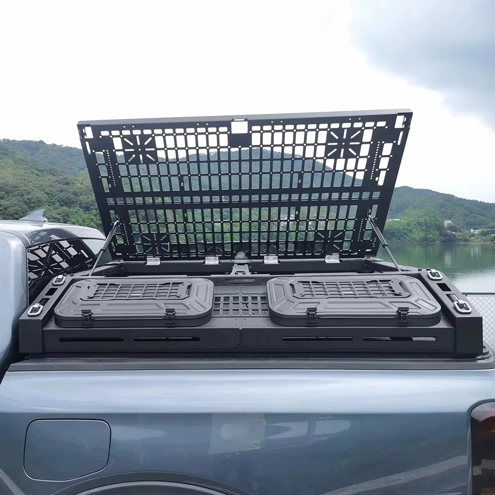 Universal Pickup Use Rolling Bar Heavy Duty Sport Aluminum Bed Roof Rack Top Carrier with Storage Boxes Pickup Truck Accessory